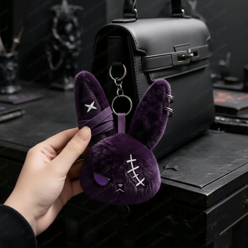 Plush Bunny Plush Keychain Gothic Style Rabbit Bag Charm Dark Bunny Plush Doll Backpack Pendant
