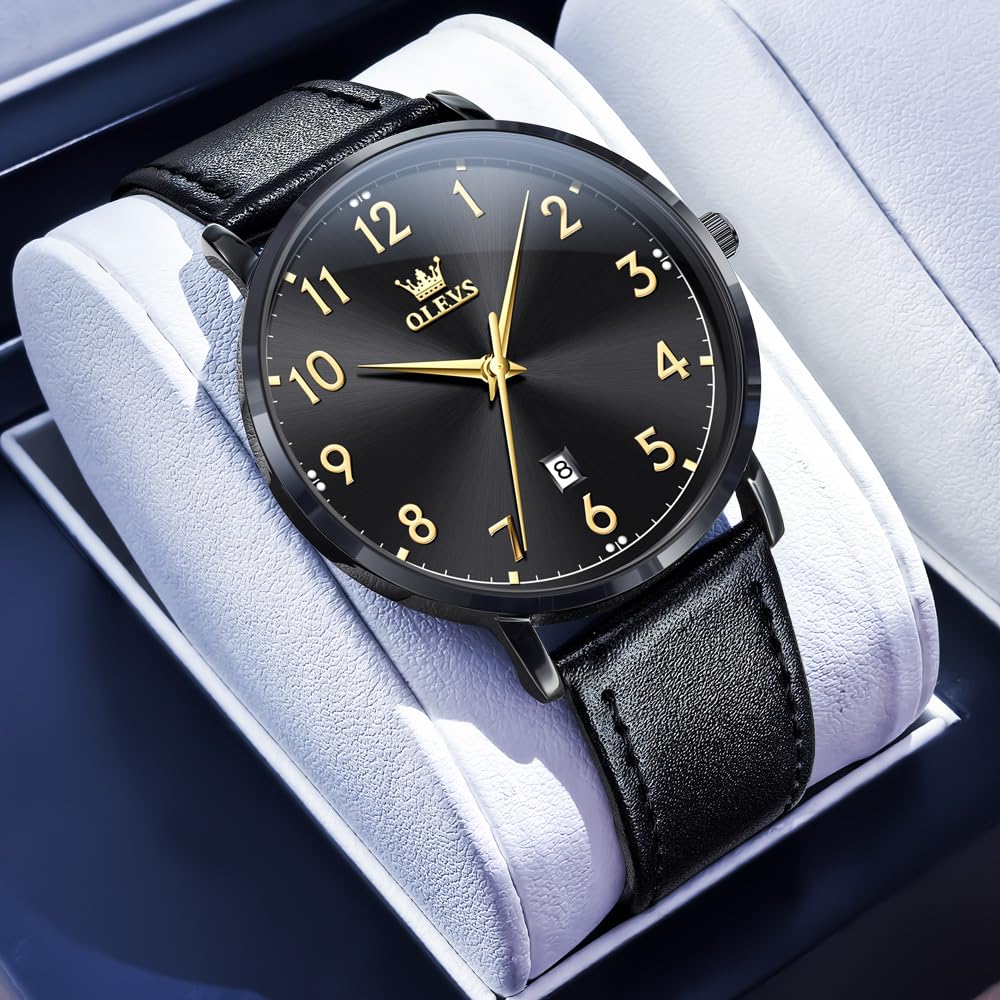 OLEVS Мужские часы в стиле Business Casual с циферблатом из римских цифр, водонепроницаемые, с люминесцентными стрелками, кварцевые, с датой, аналоговые
