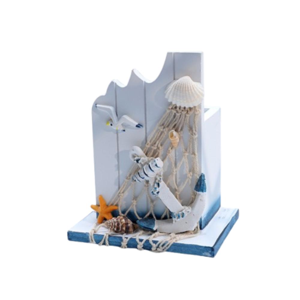 Large Capacity Wooden Pen Holder Ocean Style Pen Container  Office Desktop Decoration
