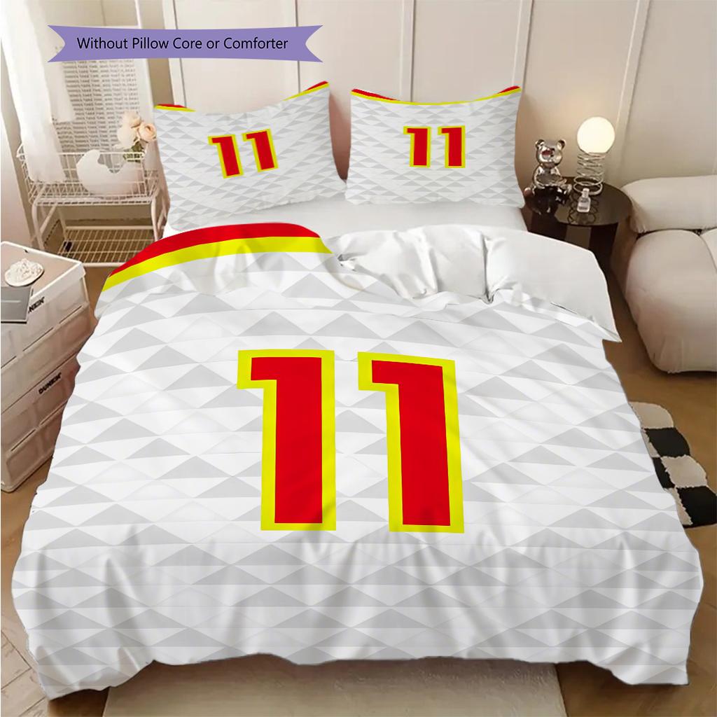 Yellow-green sports jersey number bedding, duvet cover, pillowcase, home decoration, birthday gift (1 * duvet cover+2 * pillowcase, coreless)