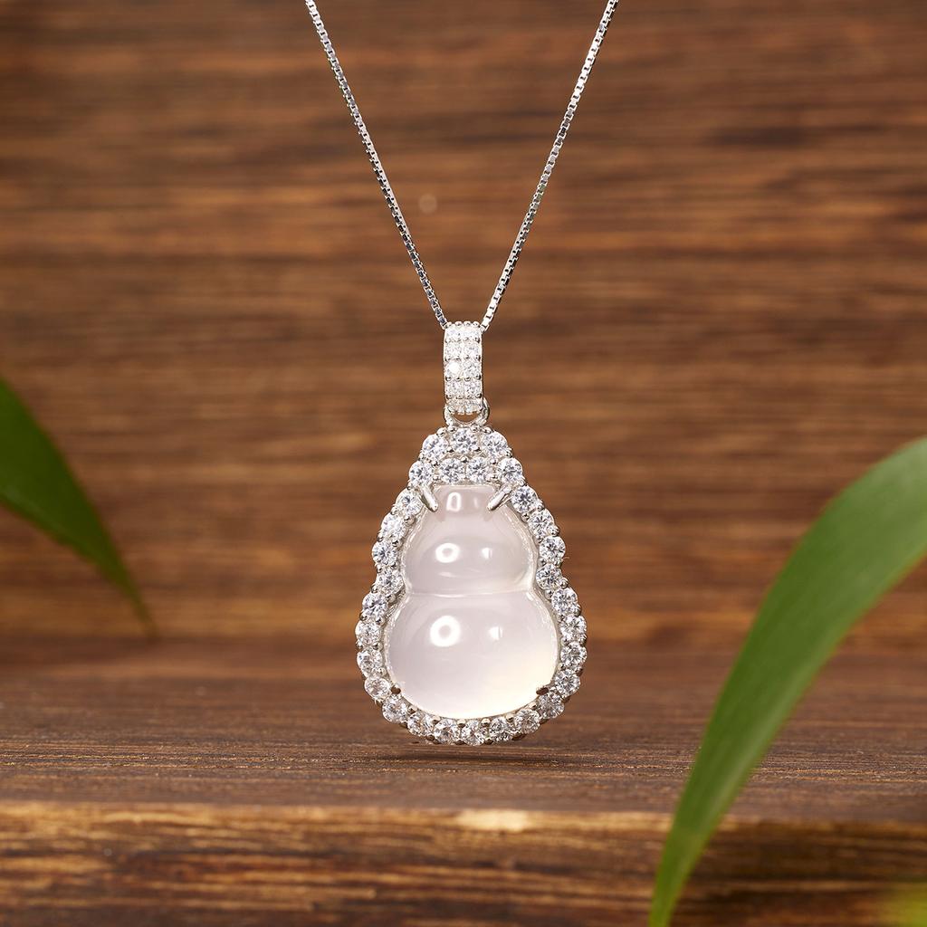 Серебряное ожерелье S925 с кулоном-тыковкой из высококачественного ледяного халцедона, прозрачный белый ледяной халцедон, модное ювелирное изделие в национальном стиле для женщин