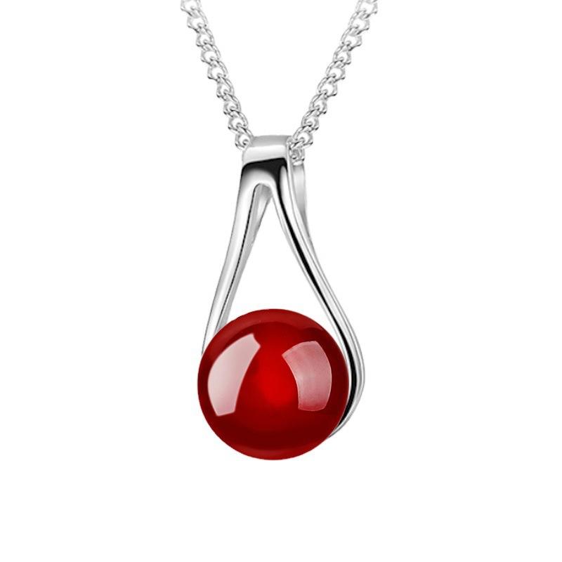 Женская посеребренная подвеска в корейском стиле с черным красным агатом, приносящая удачу, подвеска из агата
