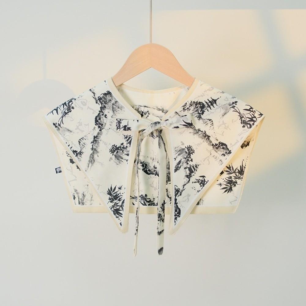 Floral Pattern Fake Collar Shawl Print Vintage Poncho Cape Detachable Fake Collar Capelet Female