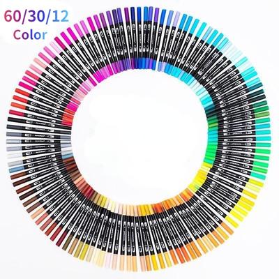 60/30/12 цветов, двойная кисть, художественные маркеры, ручка с тонким кончиком и кончиком кисти, отлично подходит для взрослых, раскраски, каллиграфические надписи, художественные принадлежности