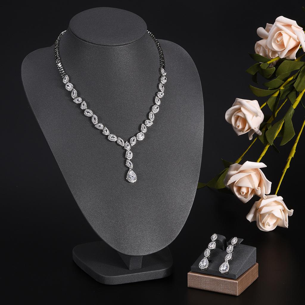 Ювелирные изделия в европейском и американском стиле, ожерелье с каплями воды из циркона, женственное свадебное платье, высококачественные свадебные украшения, комплект сережек-гвоздиков