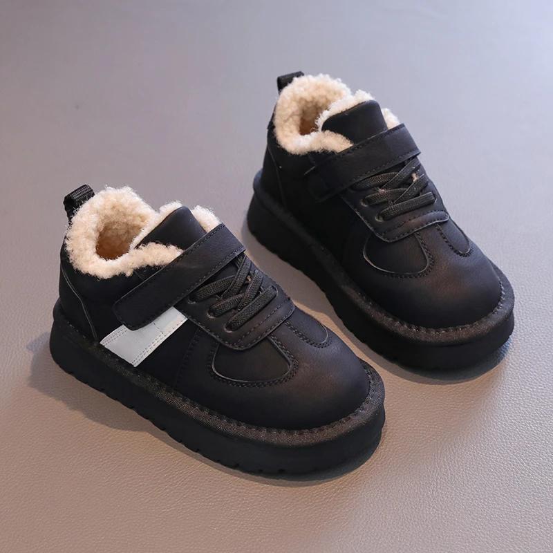 Обувь для девочек из хлопка, зимняя модная теплая детская обувь, модная универсальная детская повседневная плюшевая обувь для мальчиков, модная на липучке