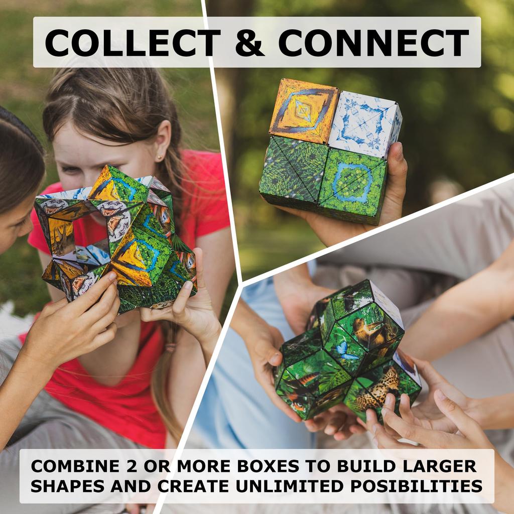 SHASHIBO Shapeshift Box — отмеченный наградами запатентованный кубик-фиджет с 36 редкоземельными магнитами — трансформируется в более чем 70 форм (Wild Series - Саванна)