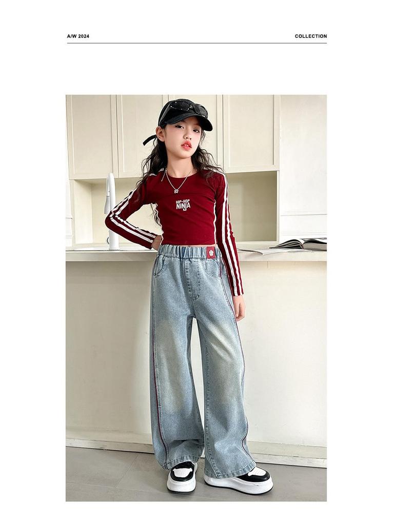 Девичьи джинсы широкого кроя на флисовой подкладке для осени и зимы