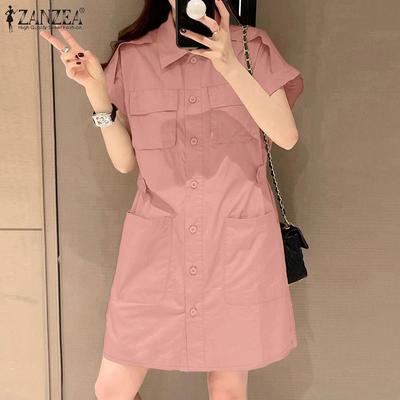 Женское летнее повседневное платье с отложным воротником и коротким рукавом