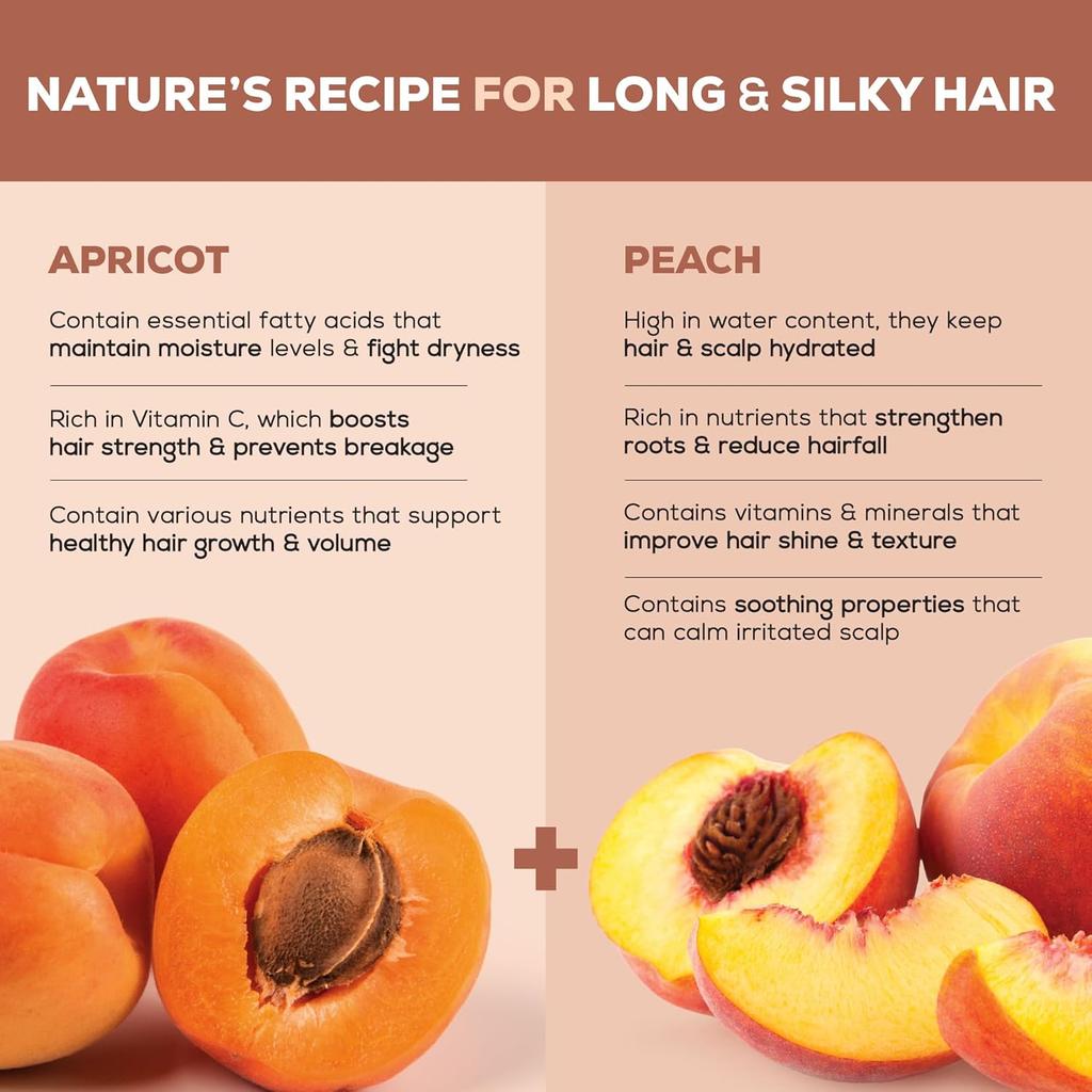 JOY Шампунь для кондиционирования волос Hair Fruits Long & Silky Абрикос и Персик 340 мл | Мягкие Блестящие Волосы, Увлажняющий и Питательный