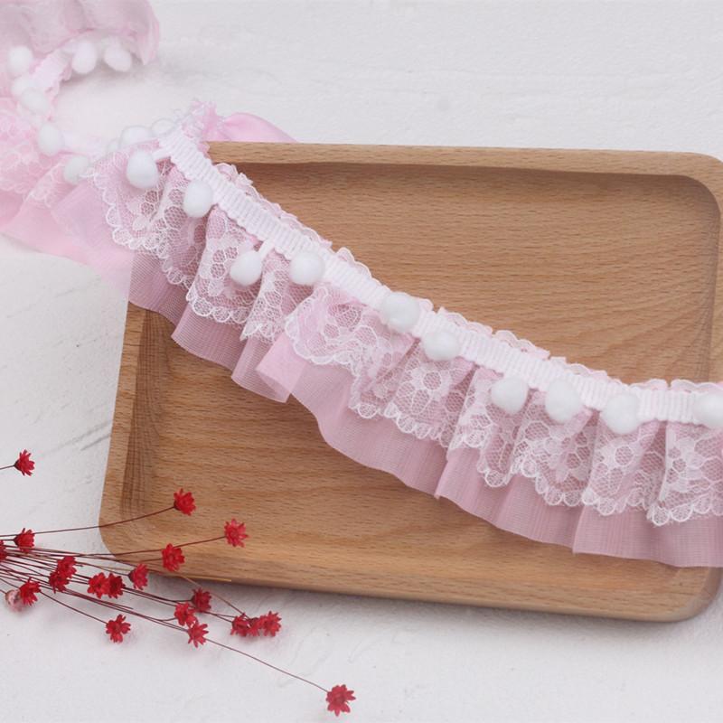 NEW Cartoon Chiffon Pleated White Pompon Applique Lace DIY Dress Skirt Ruffle Pompom Storage Basket Flowerpot Border Decoration