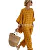 European and American color-blocked national flag print set, loose bat-sleeve wide-leg pants two-piece set, one for women