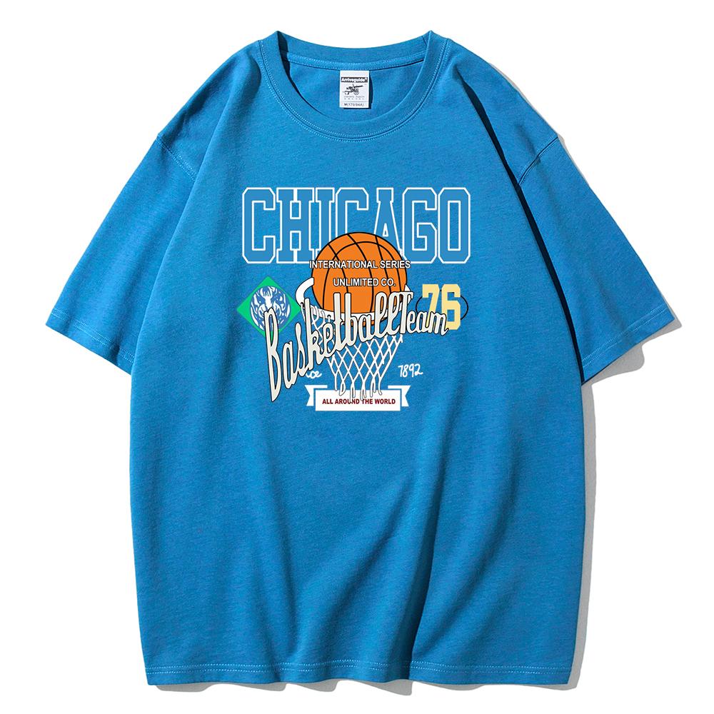 Женская летняя футболка из мягкого хлопка с принтом Chicago Basketball Club 76, уличная одежда, бренд, короткий рукав, дышащая, оверсайз