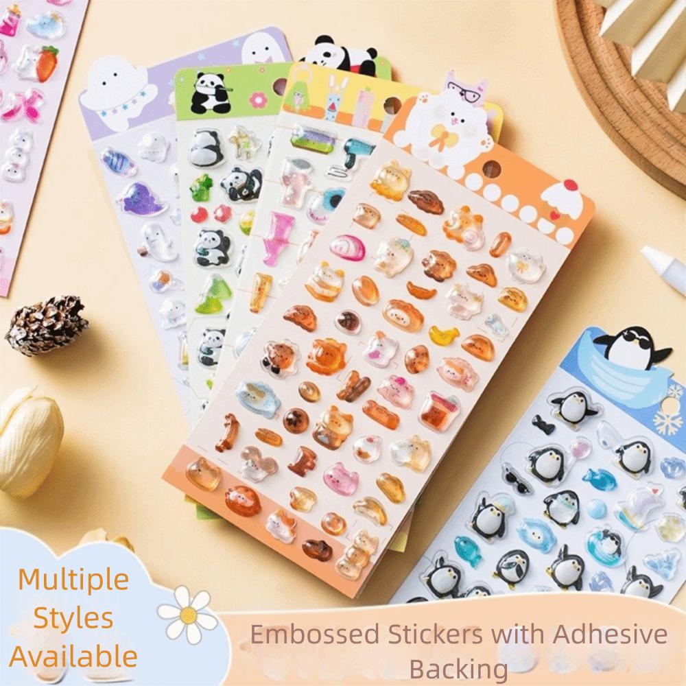 Glossy Finish 3D Embossed Sticker Cartoon Animal Cute 3D Relief Sticker Rabbit Candy Ghost Aesthetic Stickers Diary Decor