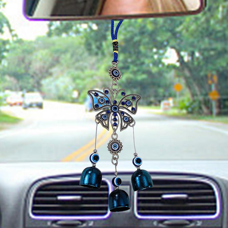 Evil Eye Blue Ward Off Evil Bead Tassel Bell Wind Chimes Pendant Amulet Mascot Feng Shui Home Wall Hanging Decor