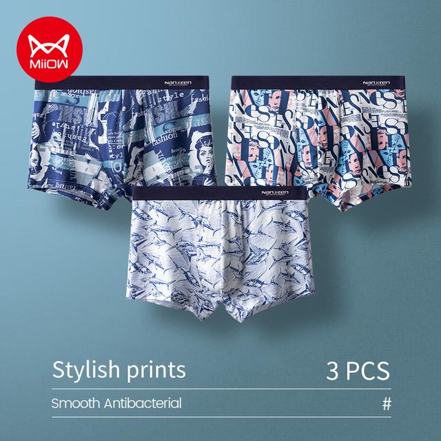 MiiOW 3 шт. молодежное нижнее белье с принтом, мужские трусы-боксеры, удобная дышащая нижняя одежда, сексуальные трусы-боксеры, шорты, мужские трусы, мужские