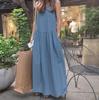 Summer Cotton and Linen Casual Round Neck Sleeveless Large Size Loose Solid Color Vest Long Swing Dress