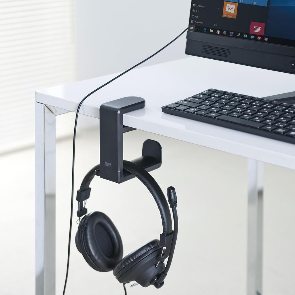 Headphone Hook Sanwa Supply Rotatable Clamp Leather Cushion PDA-STN18BK