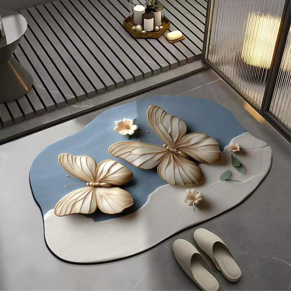 Luxurious 3D Floral Butterfly Diatomaceous Earth Bath Mat - Non-Slip, Quick-Dry, Absorbent Foot Pad