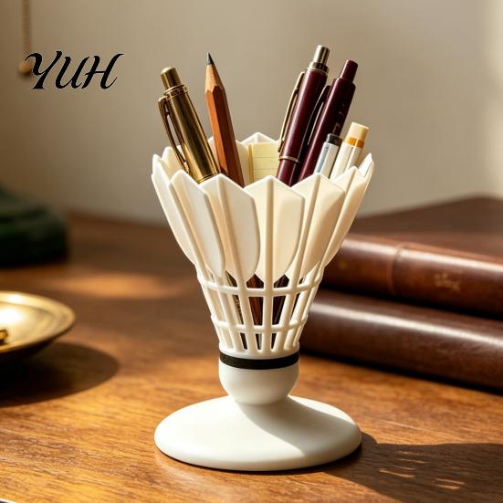 Creative Stationery Holder 3D Printed Badminton Pen Holder, Shuttlecock Shape Desk Organizer for Novelty Cup Office Pencils Markers, Large Capacity