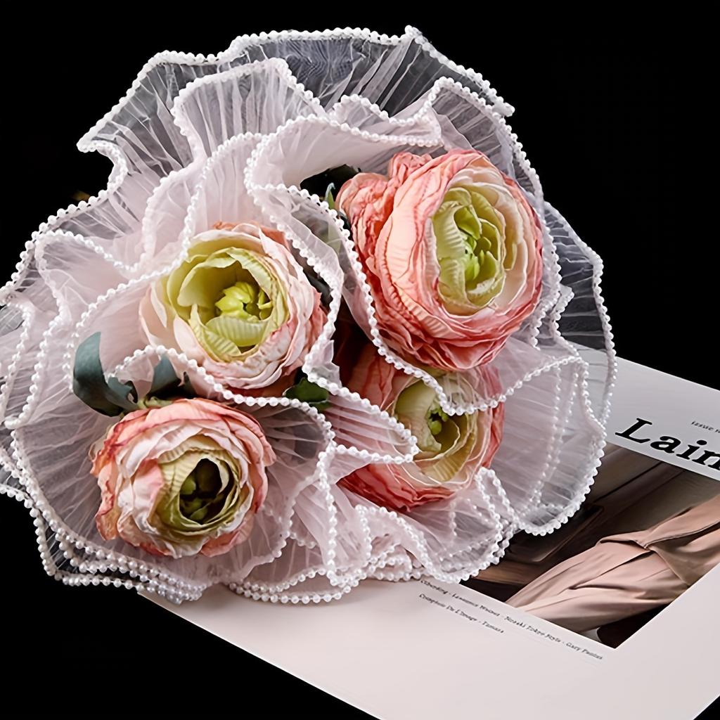 1pc 28cm*4 Yards Pearl Wavy Veil Flower Packaging Lace Bouquet DIY Baking Cake Decoration Flower Packaging Materials