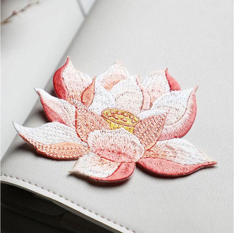 1 шт. Розово-голубые вышитые нашивки в виде цветков лотоса, аппликация, нашивка для одежды, украшение
