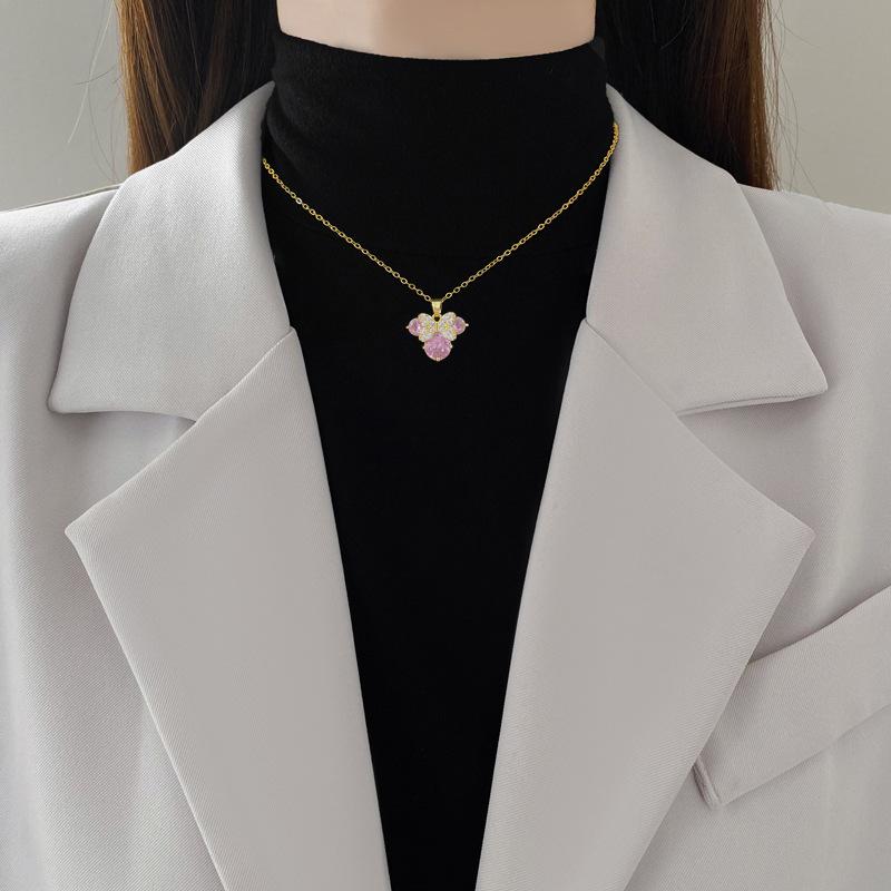Necklace Earrings Set Light Luxury Full Diamond Cat Bow Personality Temperament Banquet Earrings Necklace Group