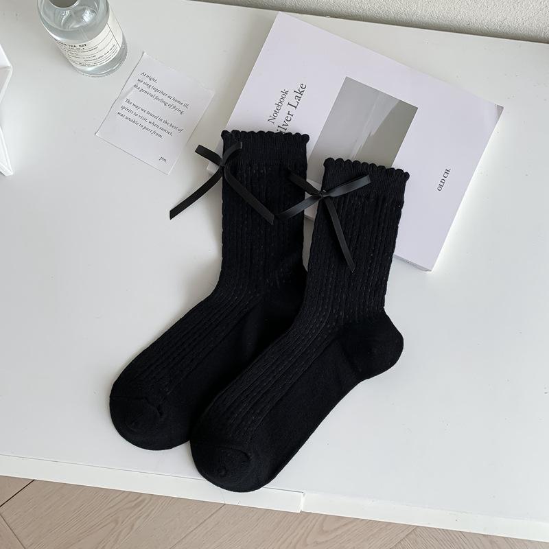 Miu Wind Girl Socks Bow Lolita Medium Tube Stacking Socks Summer Thin Mesh Breathable Cotton Socks Children
