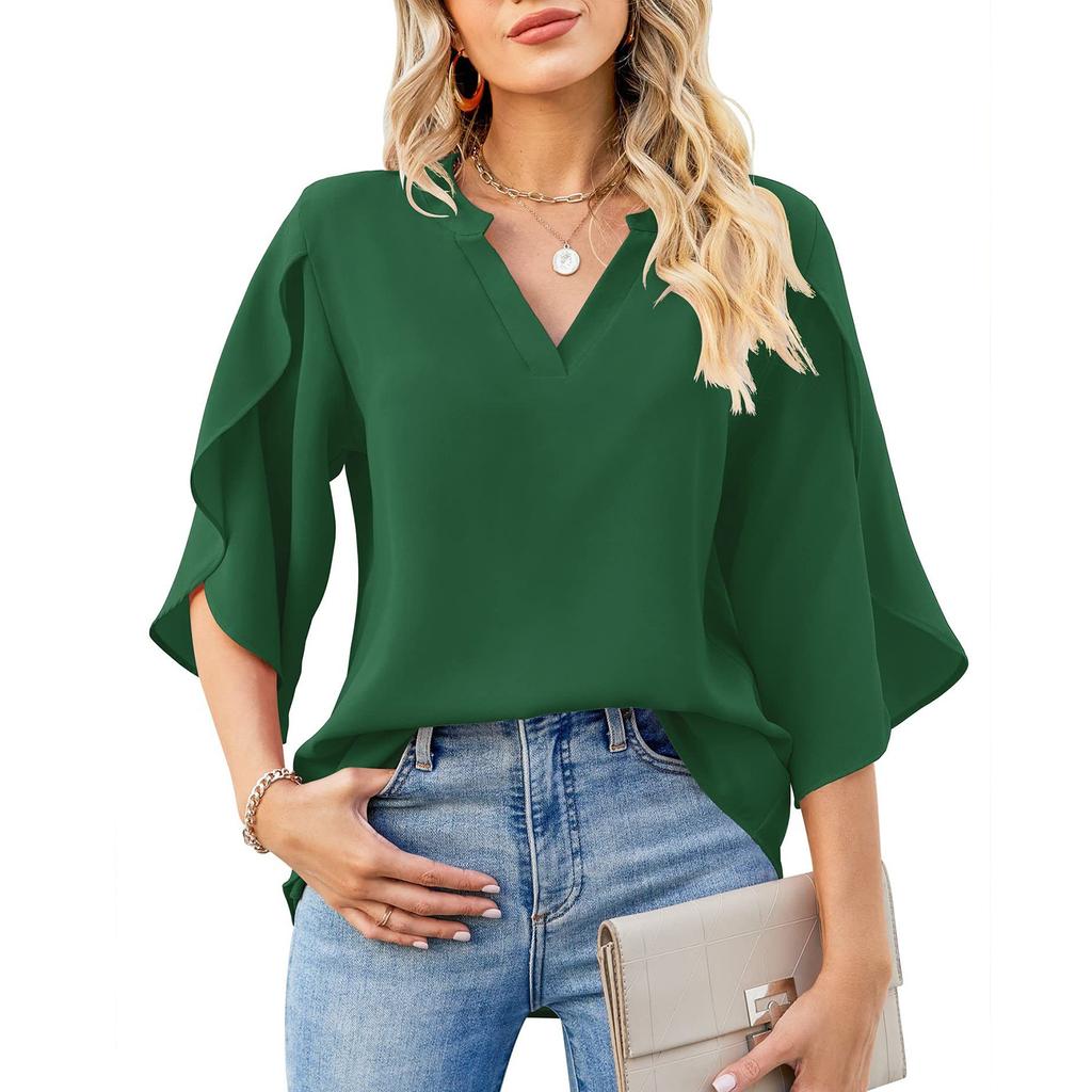2023 Summer Women's Top Loose V-neck Chiffon Shirt
