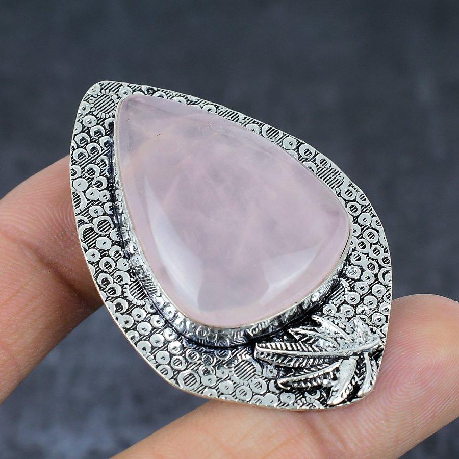 Ювелирный кулон из стерлингового серебра 925 пробы с натуральным розовым кварцем 2,25 дюйма a3o45