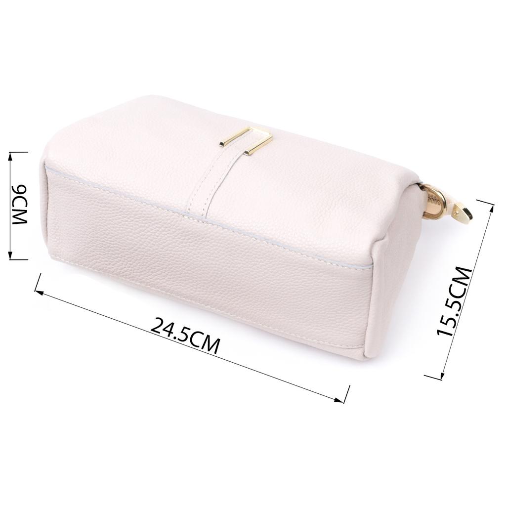 Women's Bag with Metal Decoration In the Middle Made of Genuine Leather Vintage 22608 White