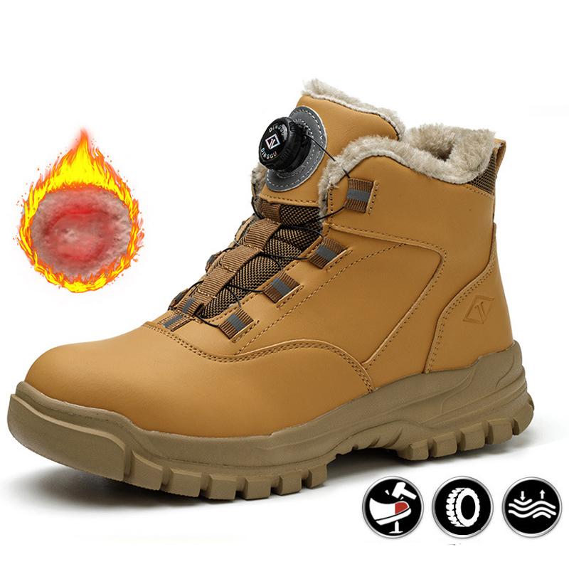 Men Winter Boots Work Safety Shoes Rotating Buttons Men Boots Steel Toe Cap Indestructible Shoes Puncture-Proof Industrial Shoes
