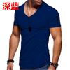 Мужская футболка, мужская однотонная футболка с V-образным вырезом, большого размера, повседневная, с коротким рукавом