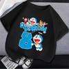 Doraemon Birthday Number T-shirt Children Tee Top Anime Round Collar Clothing Black White Summer Short Sleeve Kids Clothes Gift