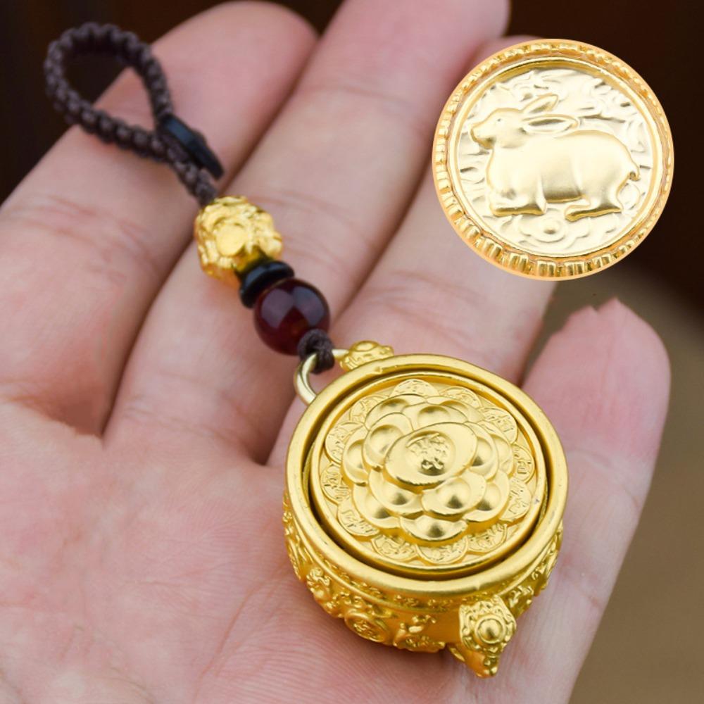 Brass Chinese Style Lucky Pendant Copper Car Key Ring Auspicious Zodiac Cornucopia Key Chain Men