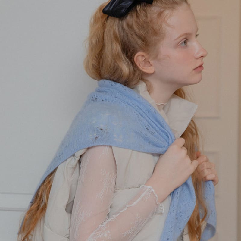 mellotory 100% cashmere crochet shawl muffler (sky blue)