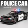 1:24 Simulated Dodge Hellcat Police Car Model Sound And Light Pull-Back Toy Car Metal Sports Car Boys Collection Ornaments Gift