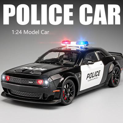 1:24 Имитация Модель Полицейской Машины Dodge Hellcat Звук и Свет Инерционная Игрушечная Машина Металлический Спортивный Автомобиль Коллекция Мальчиков Украшения Подарок