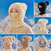 Knitting Hat Women Windproof Insulated Design Winter Hat with Plush Ball Unique Texture 3-in-1 Thickened Hat Face Guard Scarf
