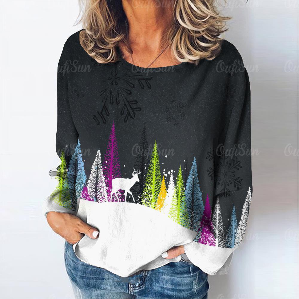 Мода граффити бабочка принт цветной всплеск сосна кипарис длинный рукав футболка осенняя мода женская футболка