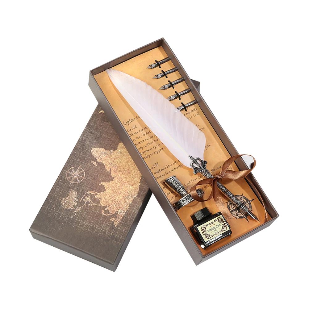 Ретро Перьевая Ручка Набор Пишущих Чернил Канцелярские Товары Изысканное Перьевое Дип-Перо Набор Штампов Художественные Принадлежности Поделки Подарки для Студента DIY