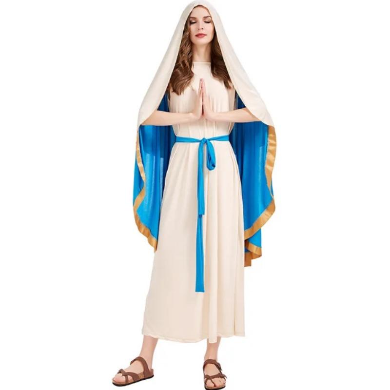 New Halloween Cosplay The Virgin Mary Costume for Women Carnival Party Adult Role-Play Ancient Israel Nun Fantasia Dress
