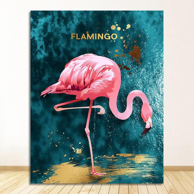 Золотой фламинго, синее море, фотопринт, картина с изображением животных, современный настенный художественный постер, украшение для дома 4-67, скандинавская картина на холсте, романтическая