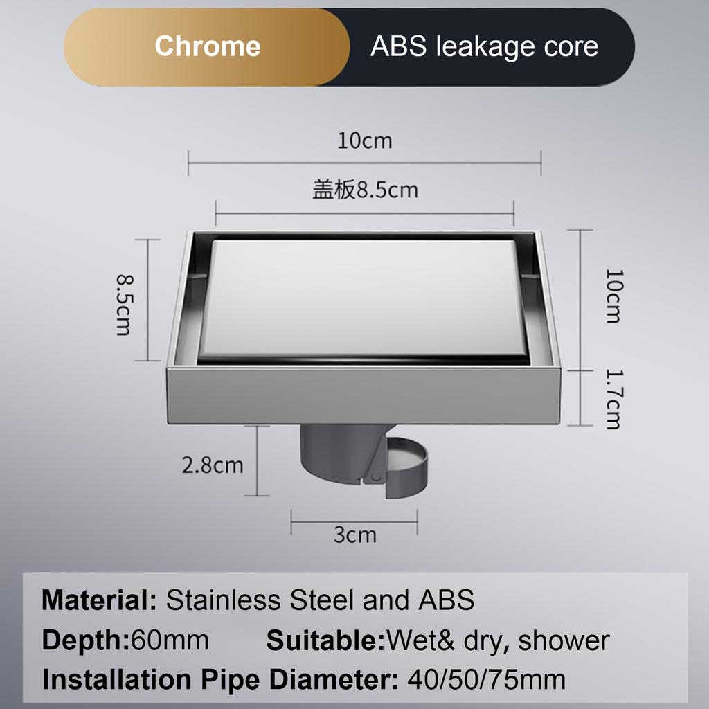 Сливной трап для пола 10*10 см, антизапаховый слив для ванной, дезодорирующий квадратный, сделай сам, черный, заглушка для фильтра для душа, труба из нержавеющей стали 304