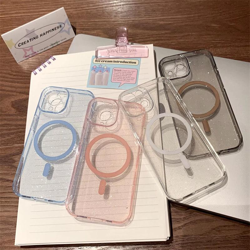 Роскошный прозрачный блестящий мягкий чехол для iPhone 16 15 Plus 14 13 Pro Max для беспроводной зарядки Magsafe, магнитный силиконовый чехол