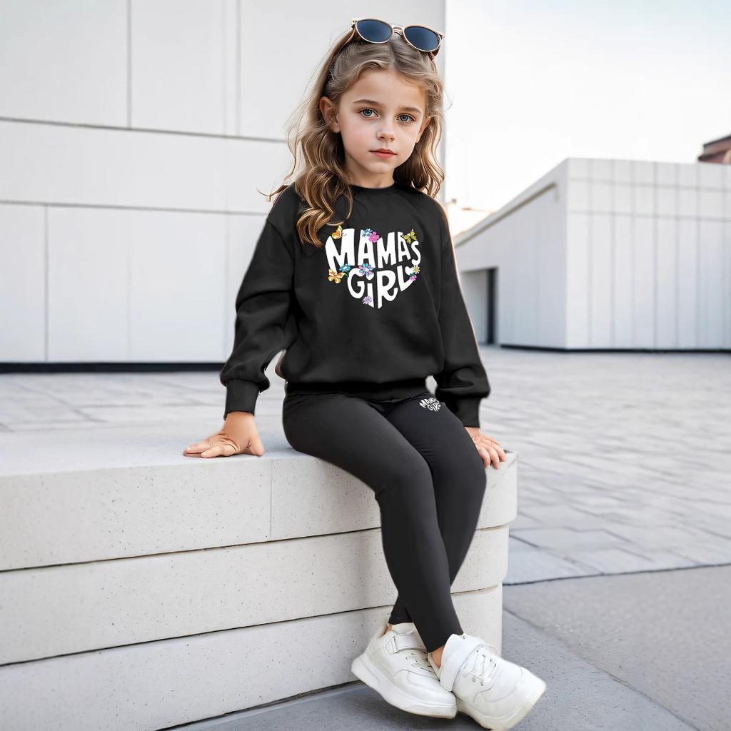 Модный комплект для девочек, летний детский повседневный комплект из толстовки с длинными рукавами и леггинсов