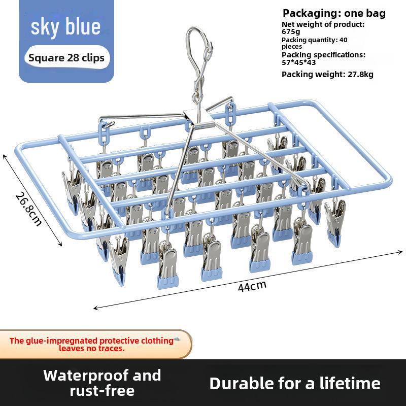 Plastic Dipped 24-Clip Round Sock and Underwear Drying Rack for Household Use