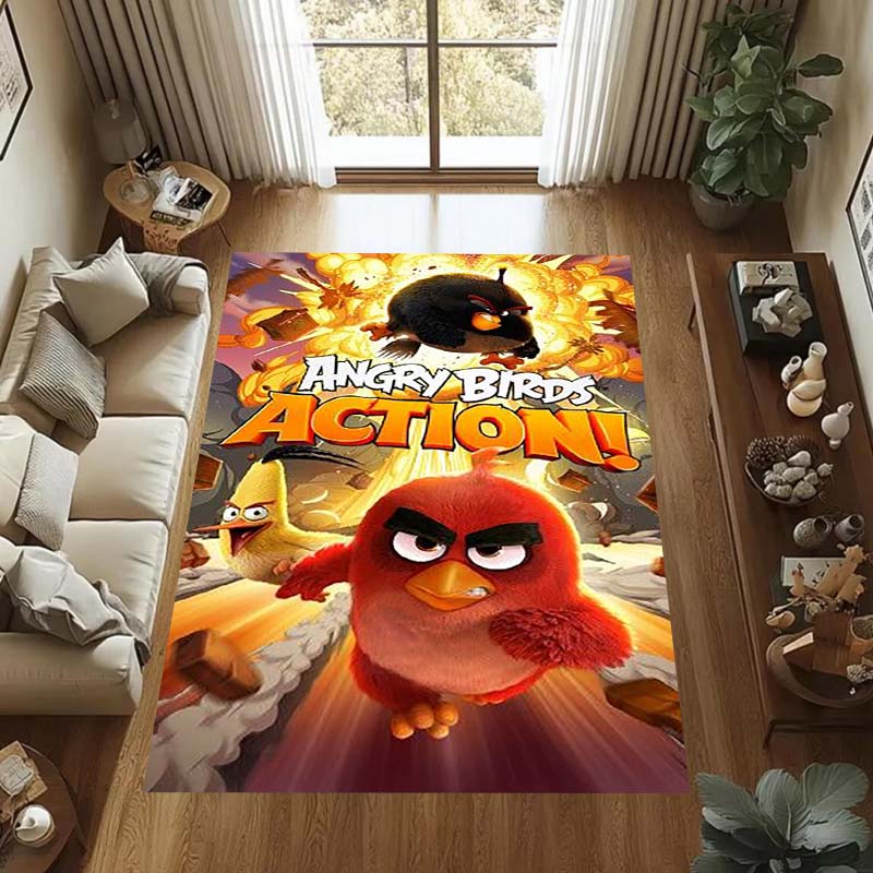 Various Styles of Angry Birds 2 Themed Printed Rugs for Soft Bedroom Floors, and Non-slip Welcome Mats for Home Laundry Rooms.