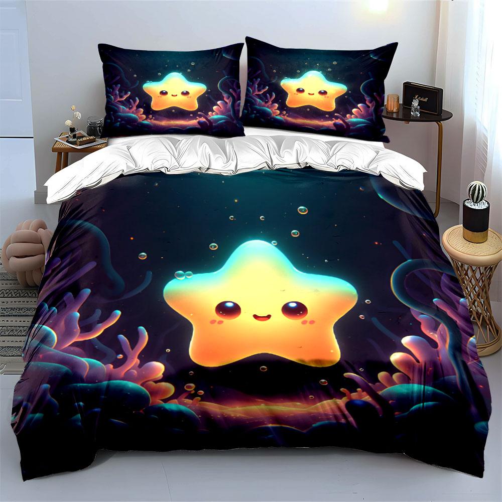 Cute Smiling Star Bedding Set Bedding Duvet Cover Set Duvet Cover Pillowcases (1 * Duvet Cover 2 * Pillowcases, without duvet insert)