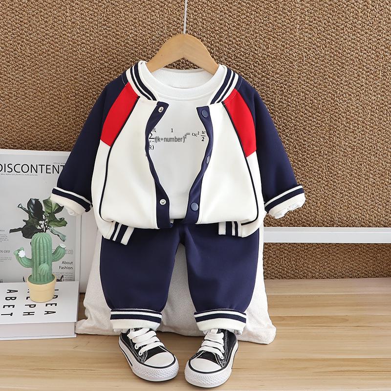 Комплект-тройка для мальчиков-малышей на весну/осень 2024 года: Модная бейсбольная куртка и одежда